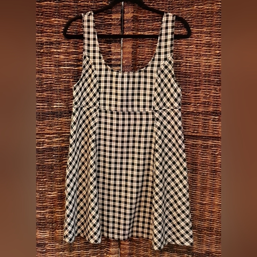 Harlow Dress Medium Black Tan Plaid 90s Y2K Mini Dark Academia Whimsigoth Preppy